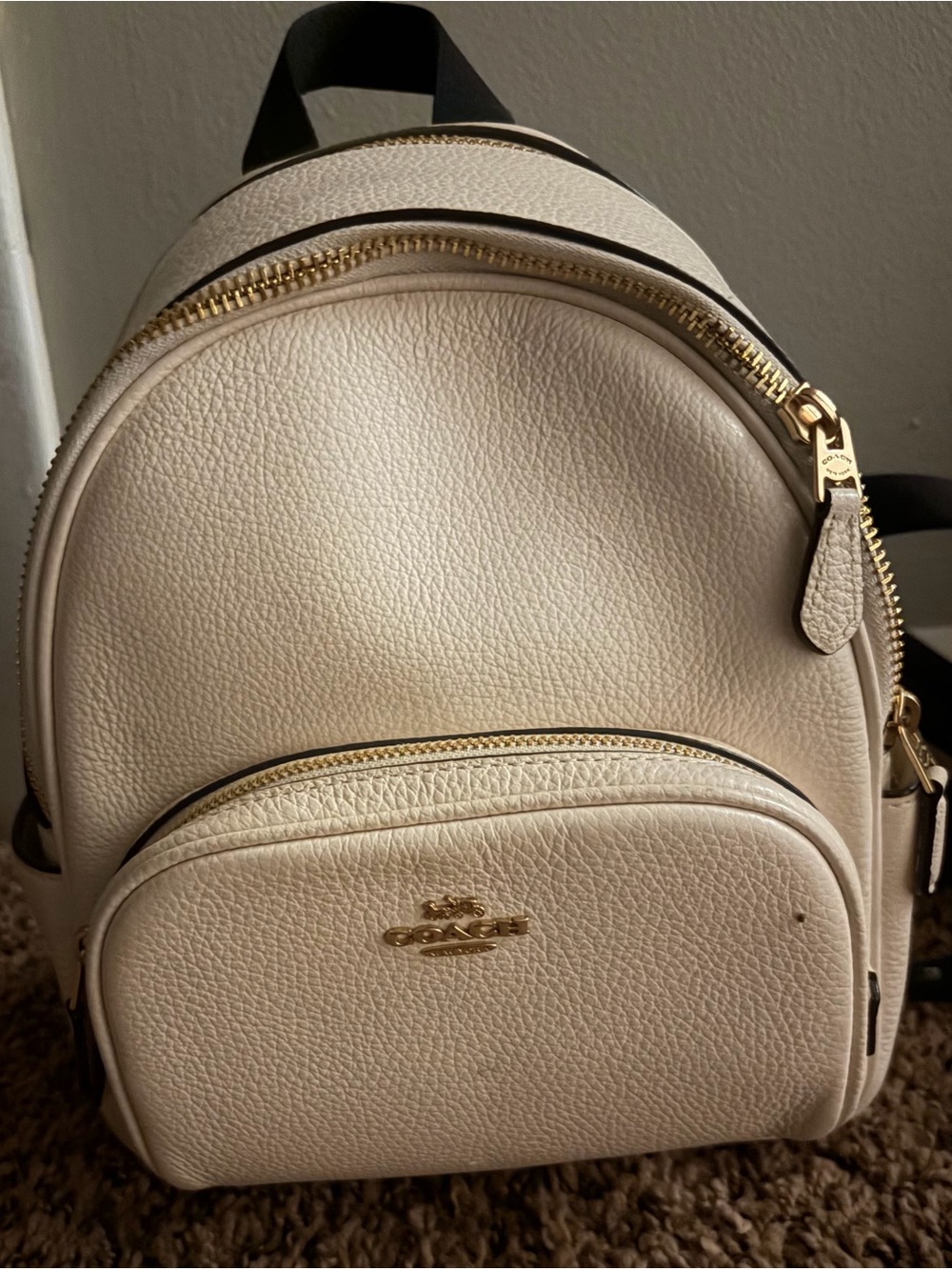 Coach Pebbled Leather Mini Backpack in Light Cream